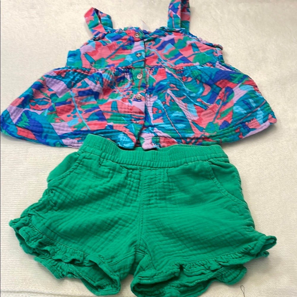 Cat & Jack Colorful Floral Top and Green Shorts Set